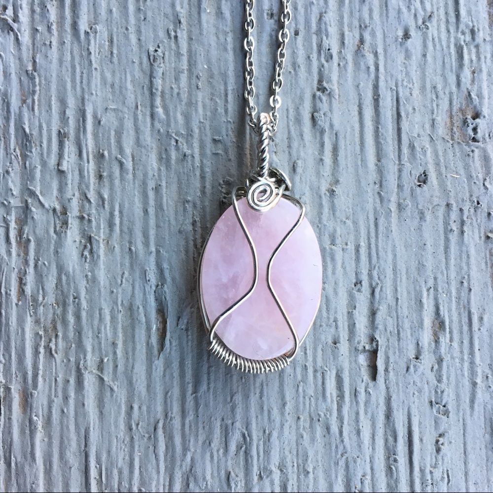 Gemstone Necklace Rose Quartz Handmade Wire Wrap - Picture 5 of 5